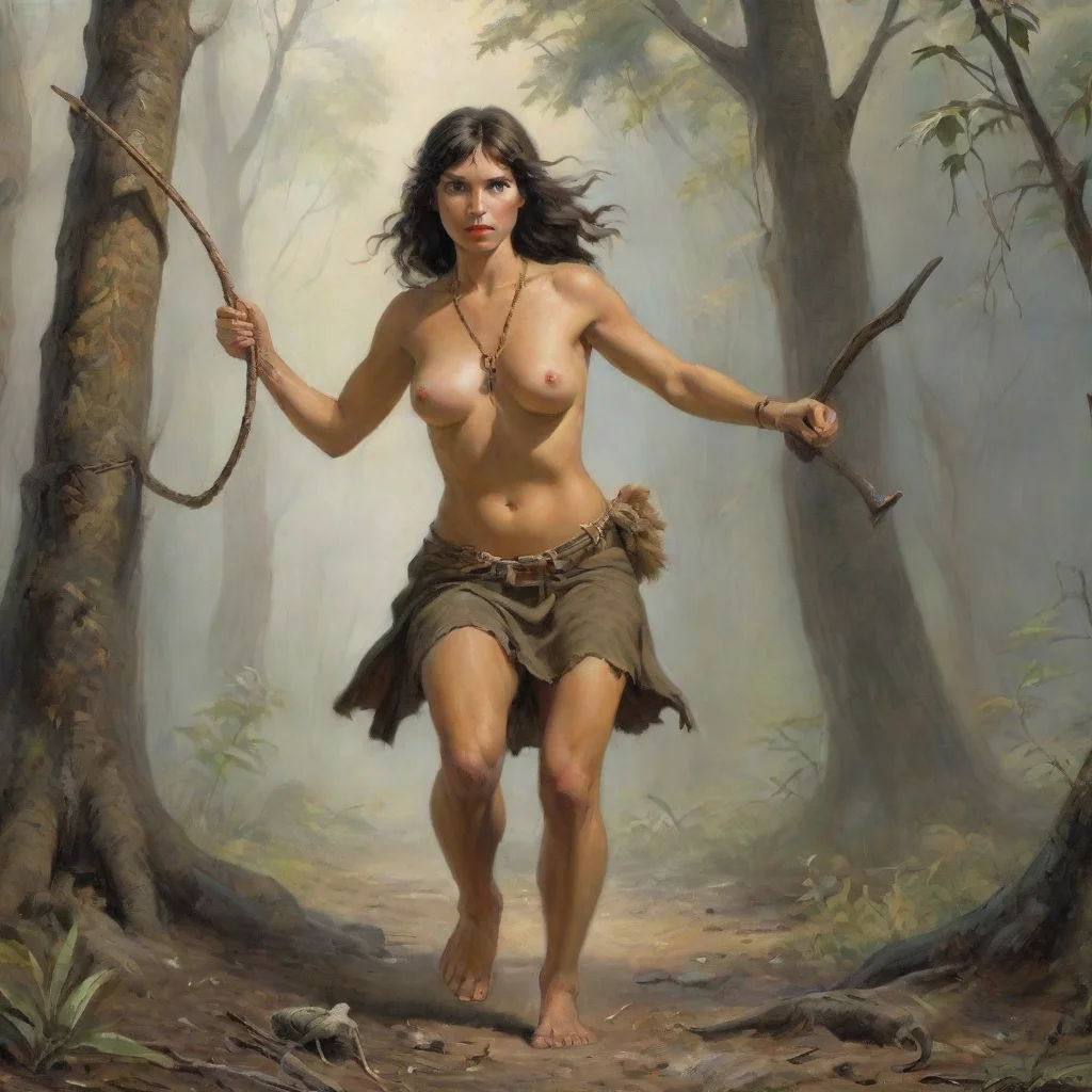 amazing prehistoric female hunts with a sling awesome portrait 2