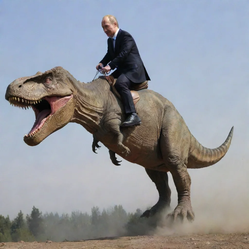 amazing putin riding on the dinosaur awesome portrait 2