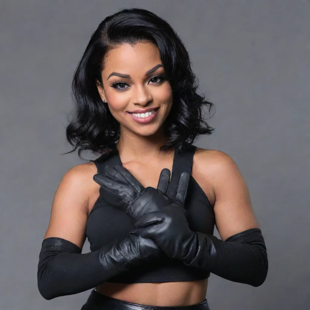 aiamazing raven symonne  smiling with black gloves and gun awesome portrait 2