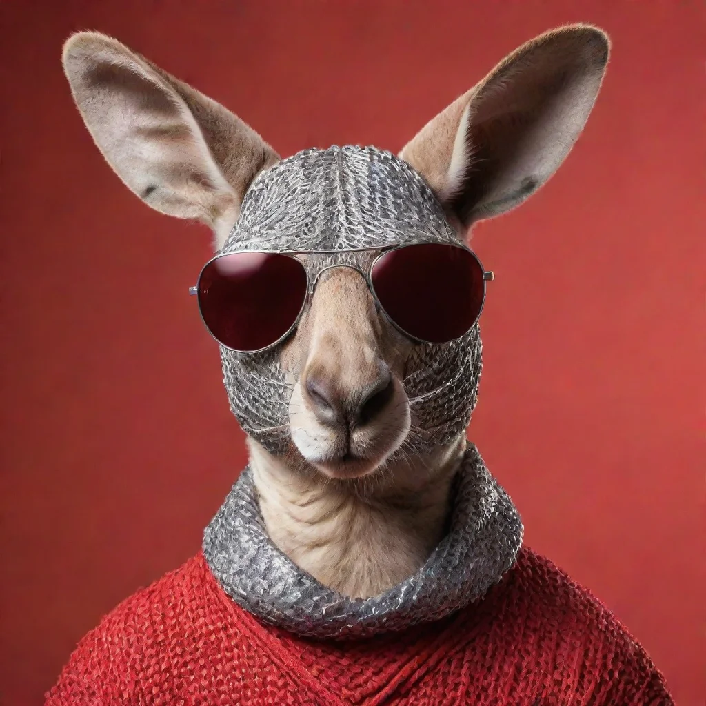 aiamazing red background kangaroo wearing chainmail coif and aviators awesome portrait 2