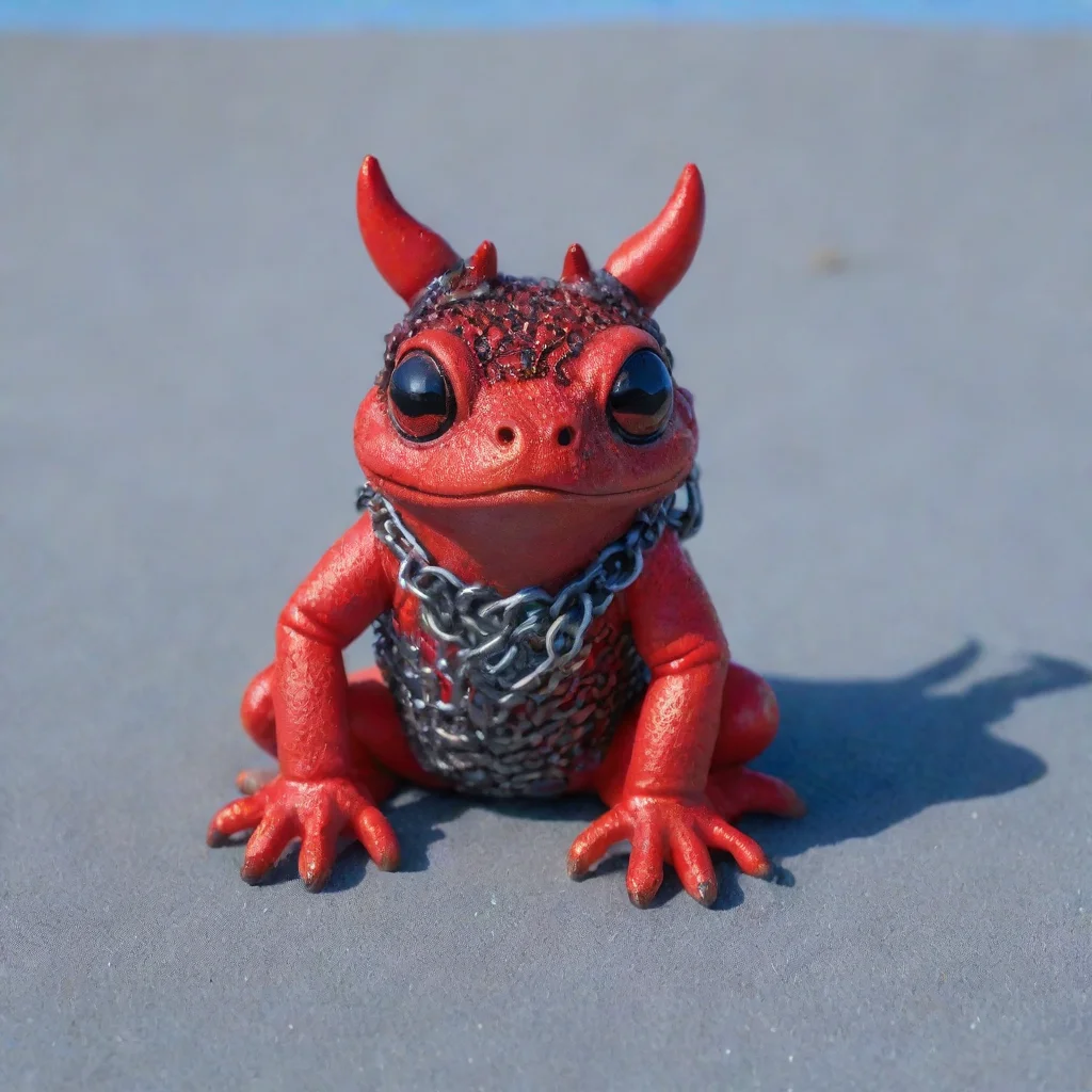 aiamazing red frog with devil horns and chainmail on blue sand awesome portrait 2