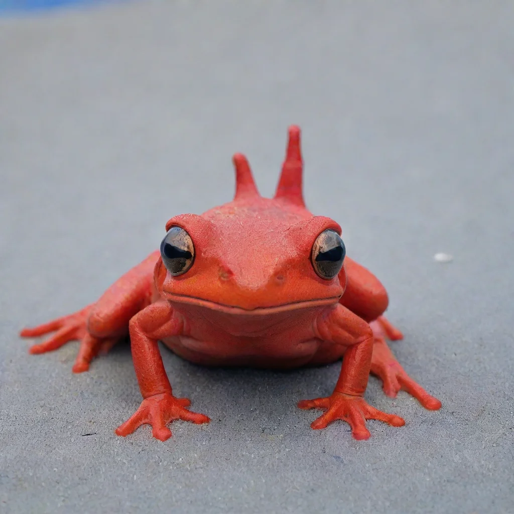 aiamazing red frog with devil horns on blue sand awesome portrait 2