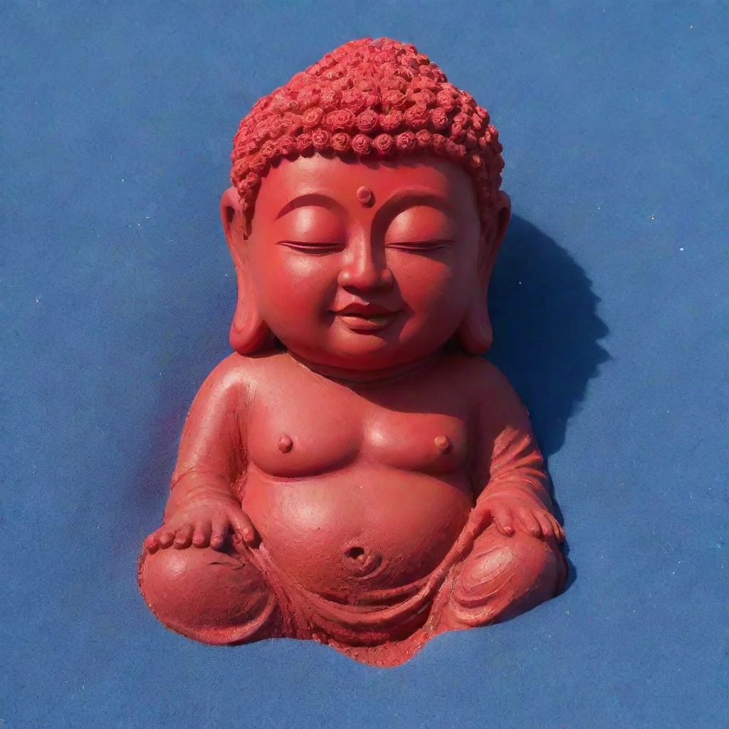 aiamazing red melting budha on blue sand awesome portrait 2