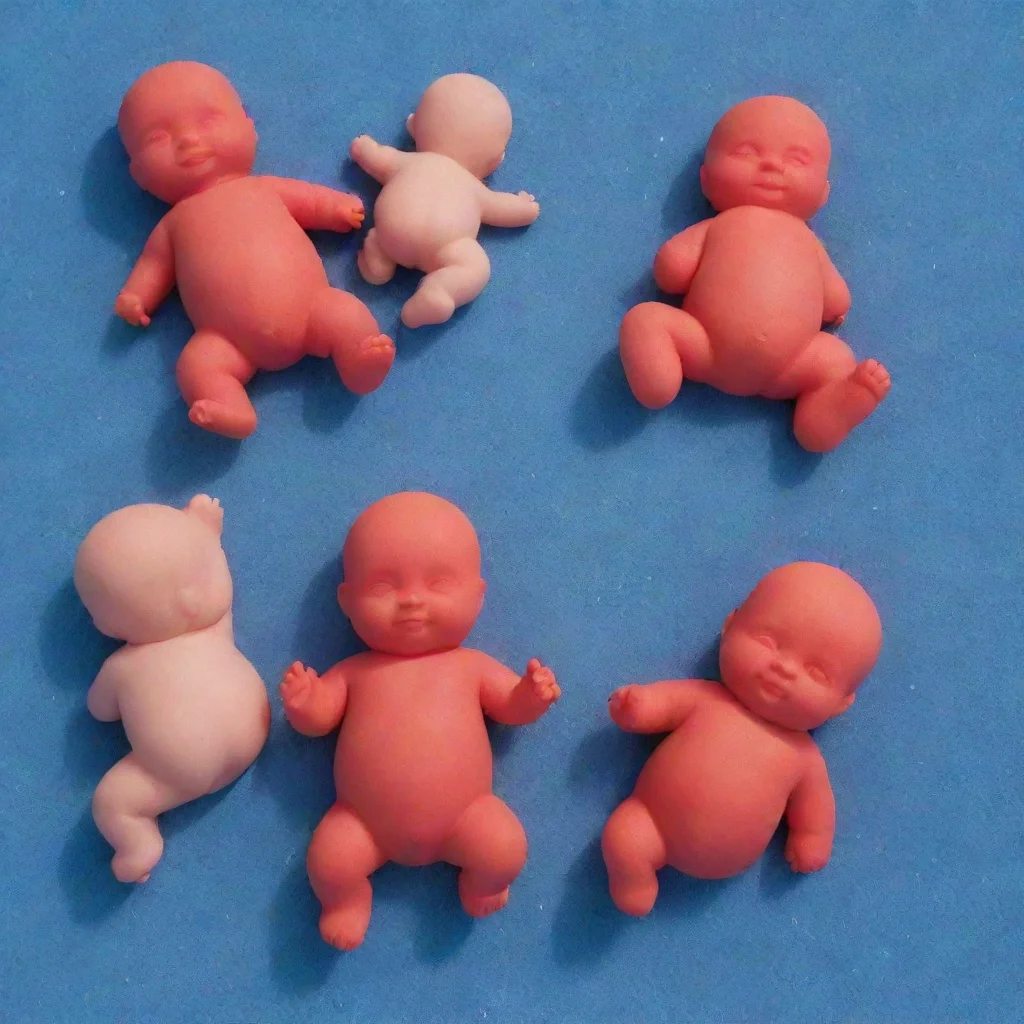 amazing red toy babies lying on blue sand awesome portrait 2