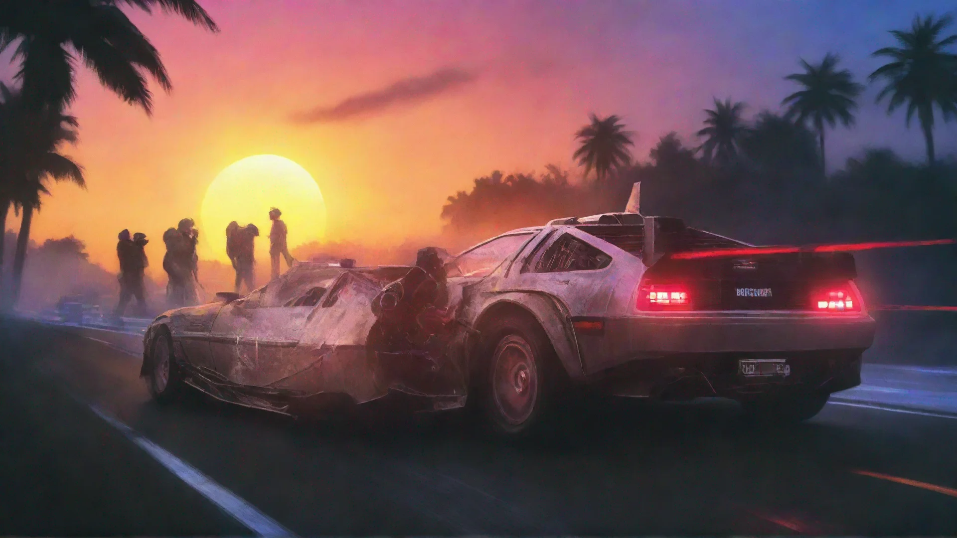 aiamazing retro futuristic art of delorean racing on highway awesome portrait 2