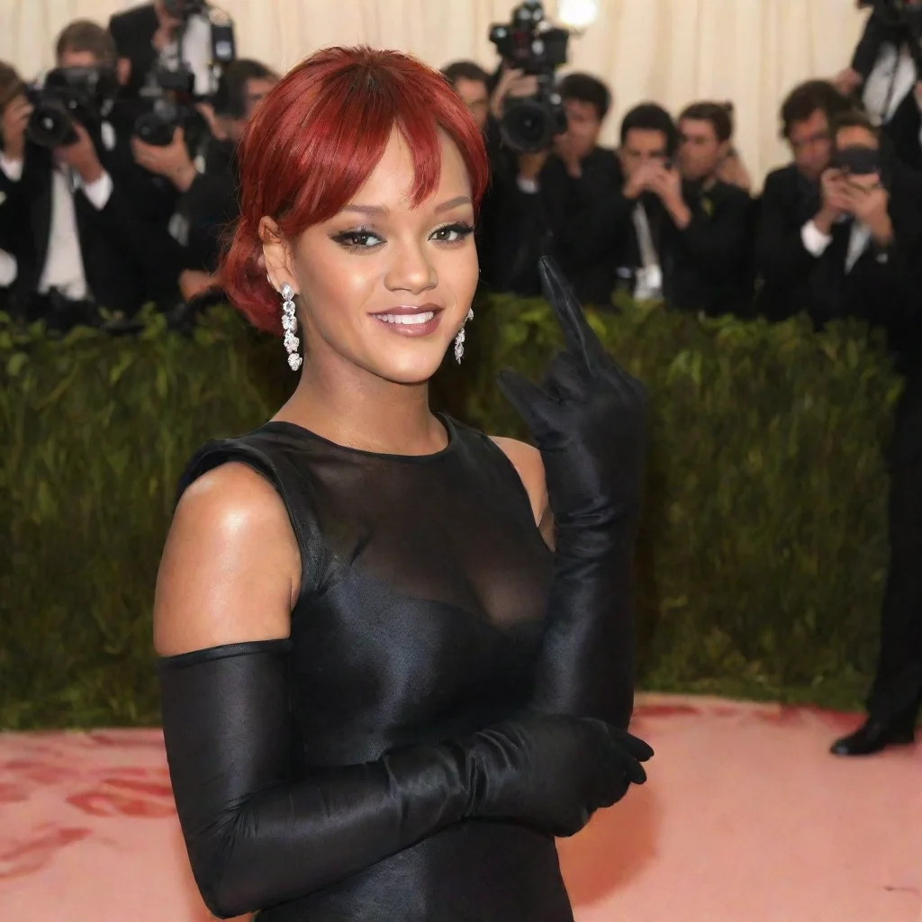aiamazing rihanna smiling at the met gala with black gloves and gun hd awesome portrait 2
