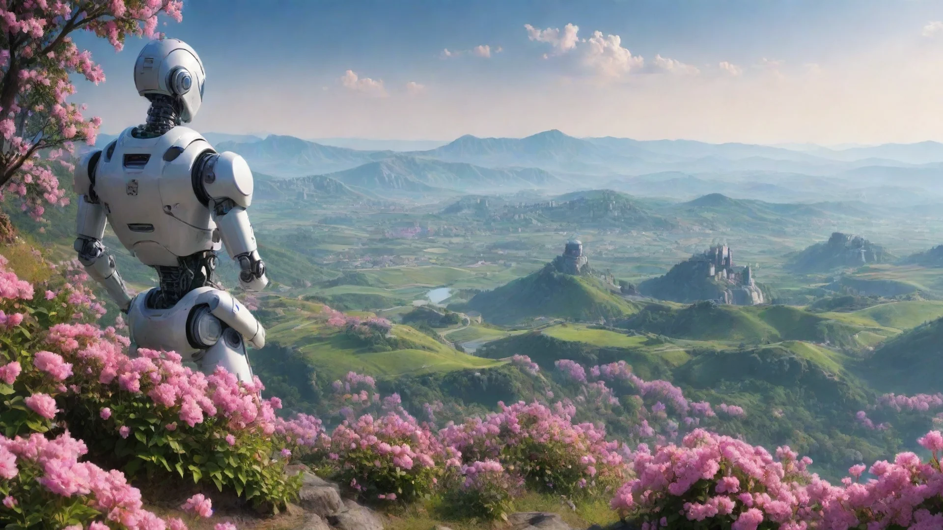 amazing robot looking at sweeping views hd aesthetic best quality beautiful landscape environment flowers awesome portrait 2 wide