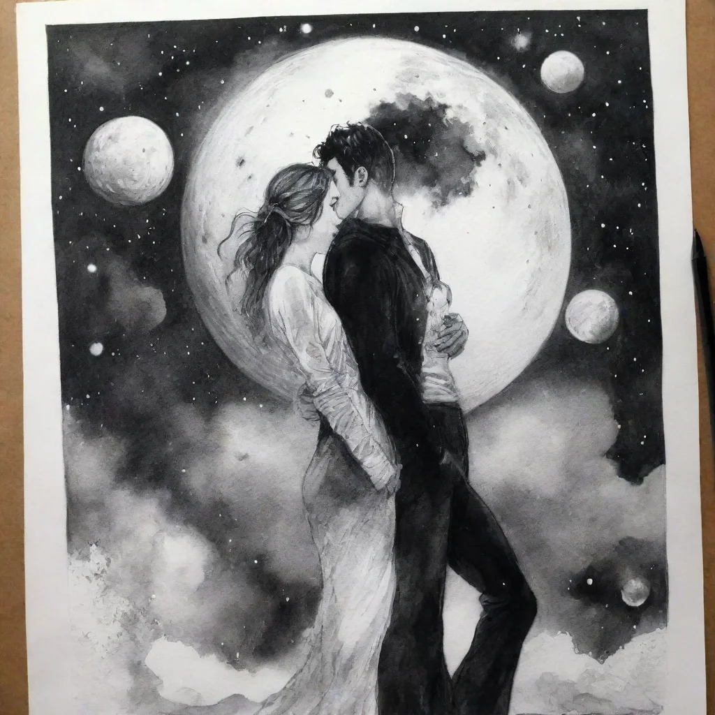 amazing romantic space art scene ink drawing awesome portrait 2
