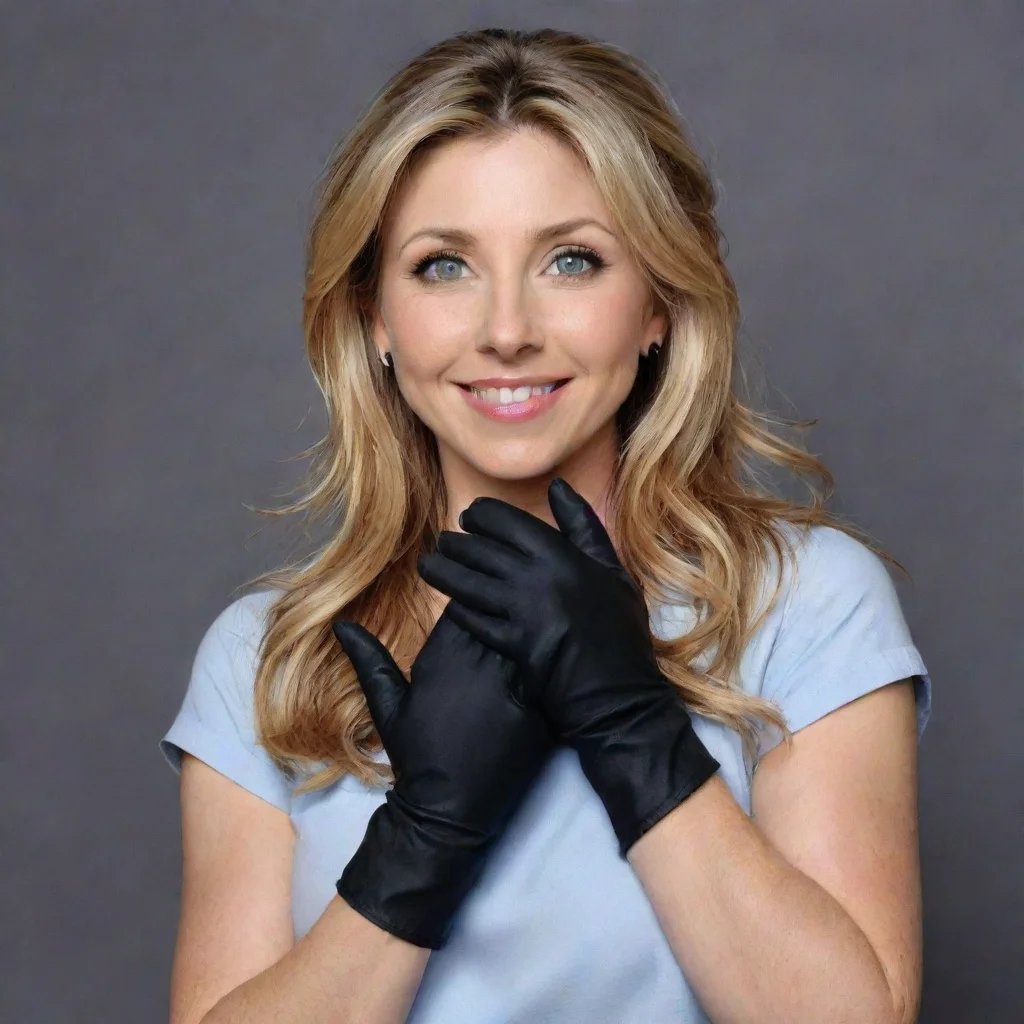 aiamazing sarah chalke actress from scrubs  smiling with black gloves  awesome portrait 2