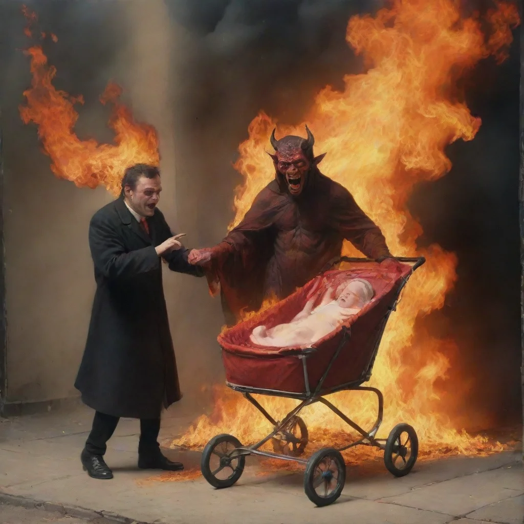 aiamazing satan setting a newborn baby in a pram on fire awesome portrait 2