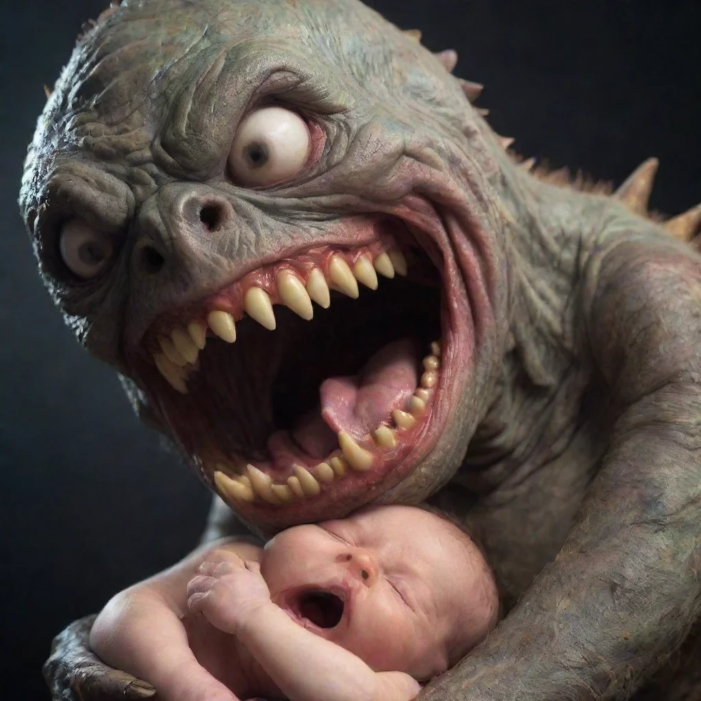 aiamazing scary monster with big mouth biting a newborn baby awesome portrait 2