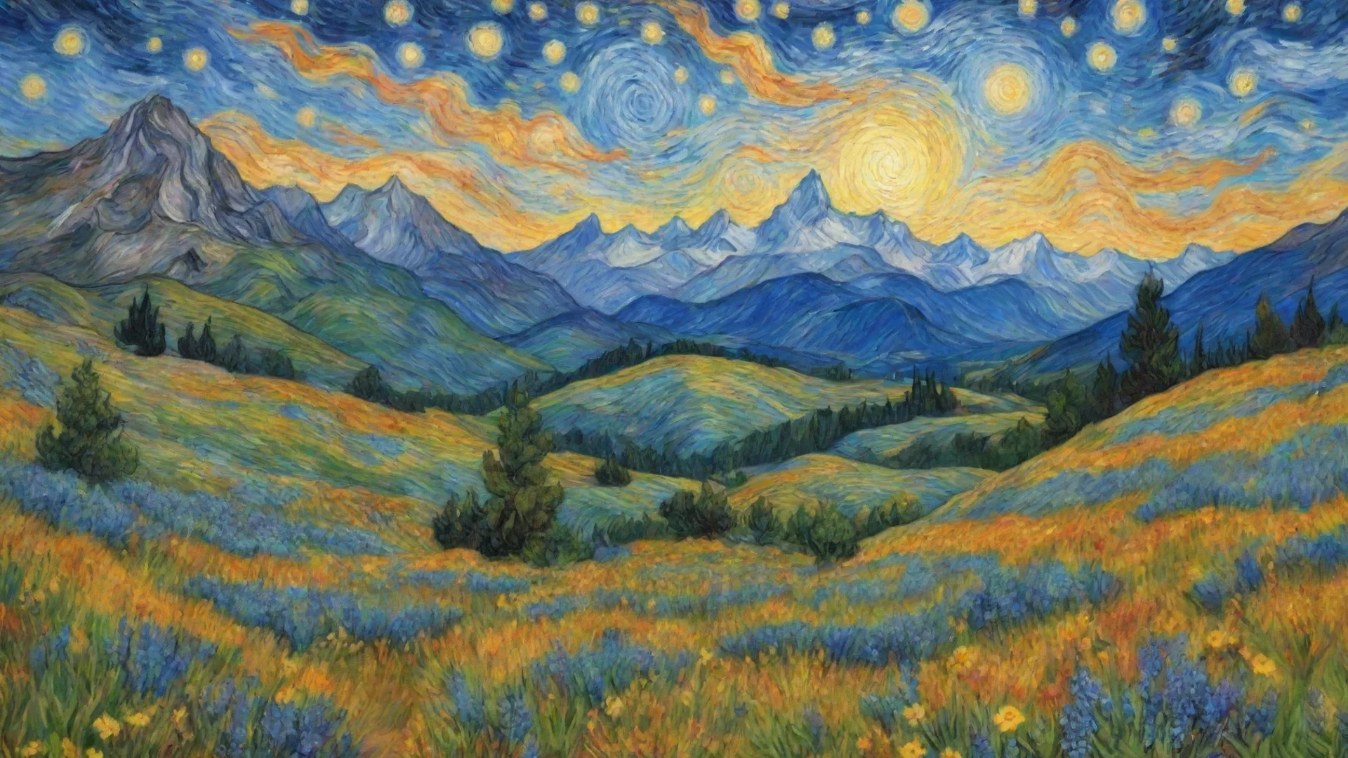 aiamazing scenery wildflowers on mountain van gogh wow star wide