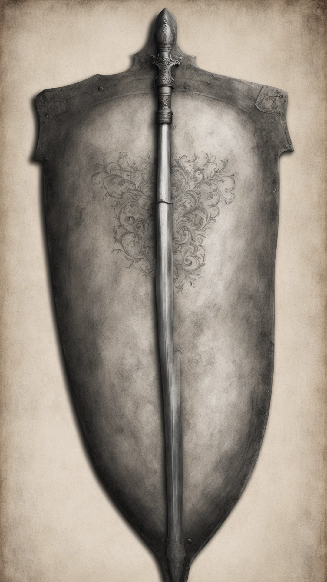 amazing shield with drawing of a smiting longsword awesome portrait 2 tall