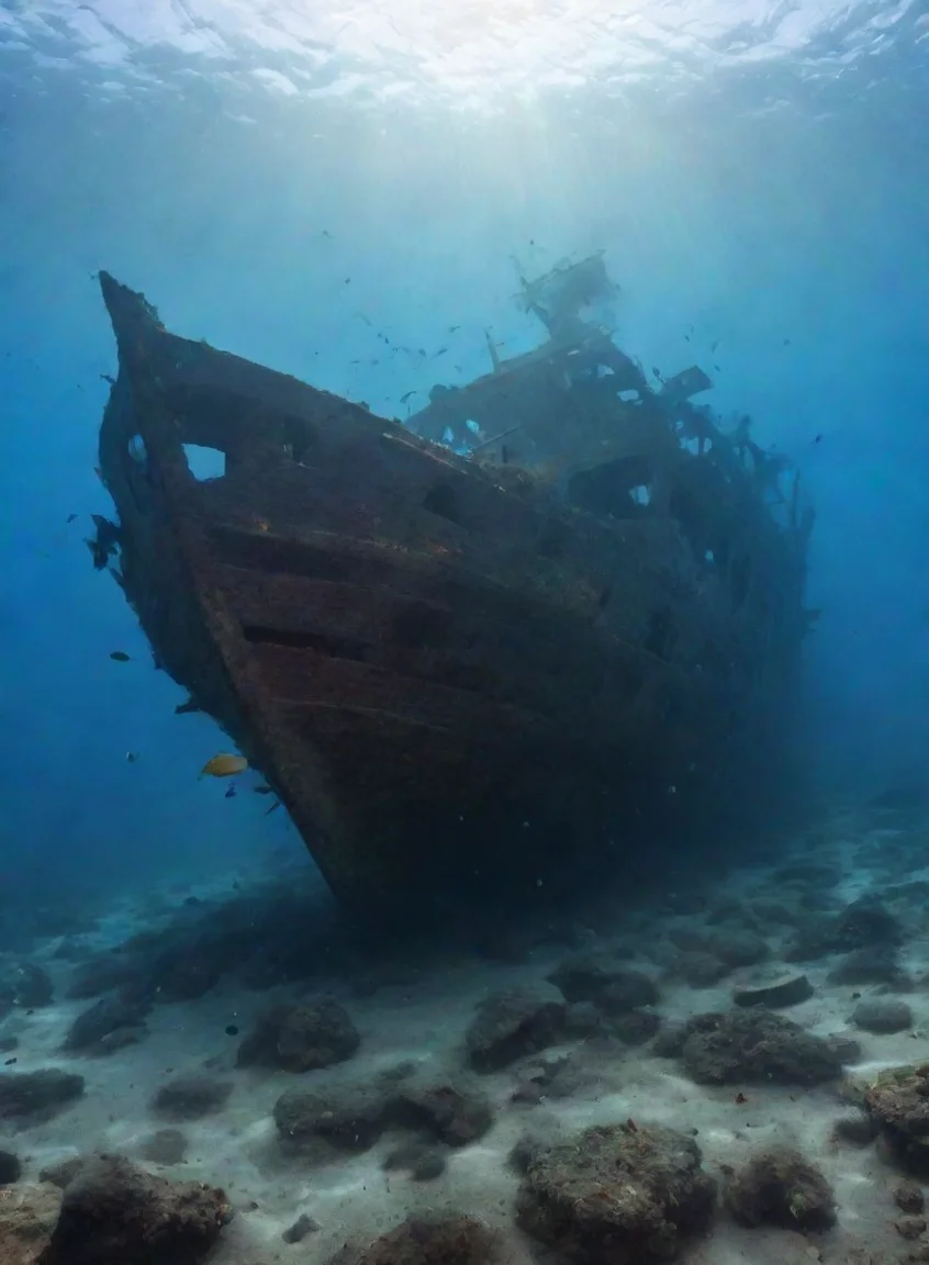 amazing shipwreck with fish swmming around awesome portrait 2 portrait43
