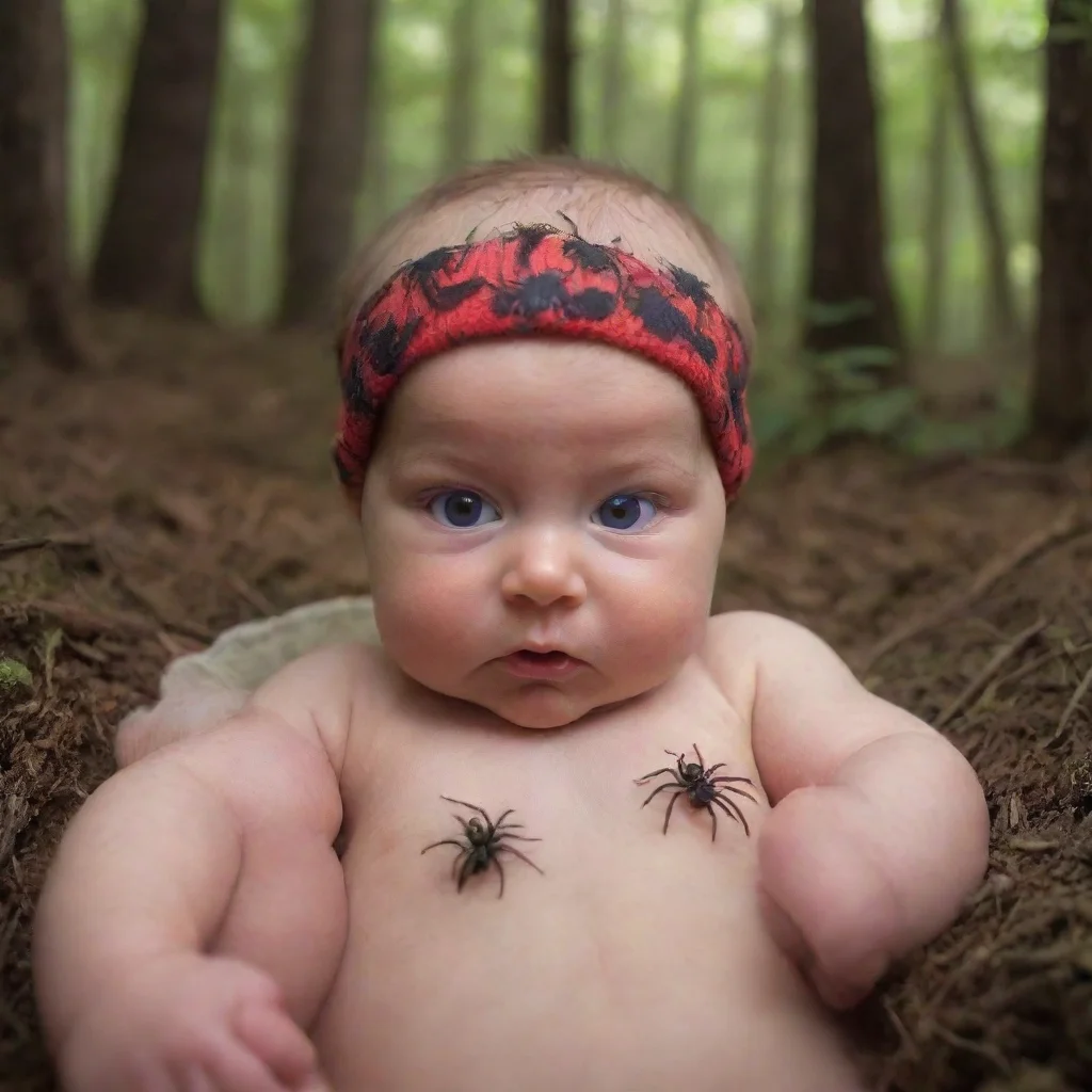 aiamazing spiders crawling on a newborn baby in the woods awesome portrait 2