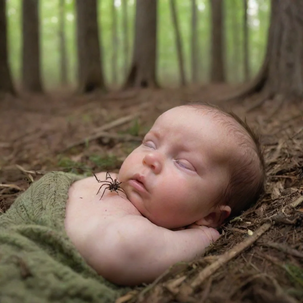aiamazing spiders crawling on newborn baby in the woods awesome portrait 2