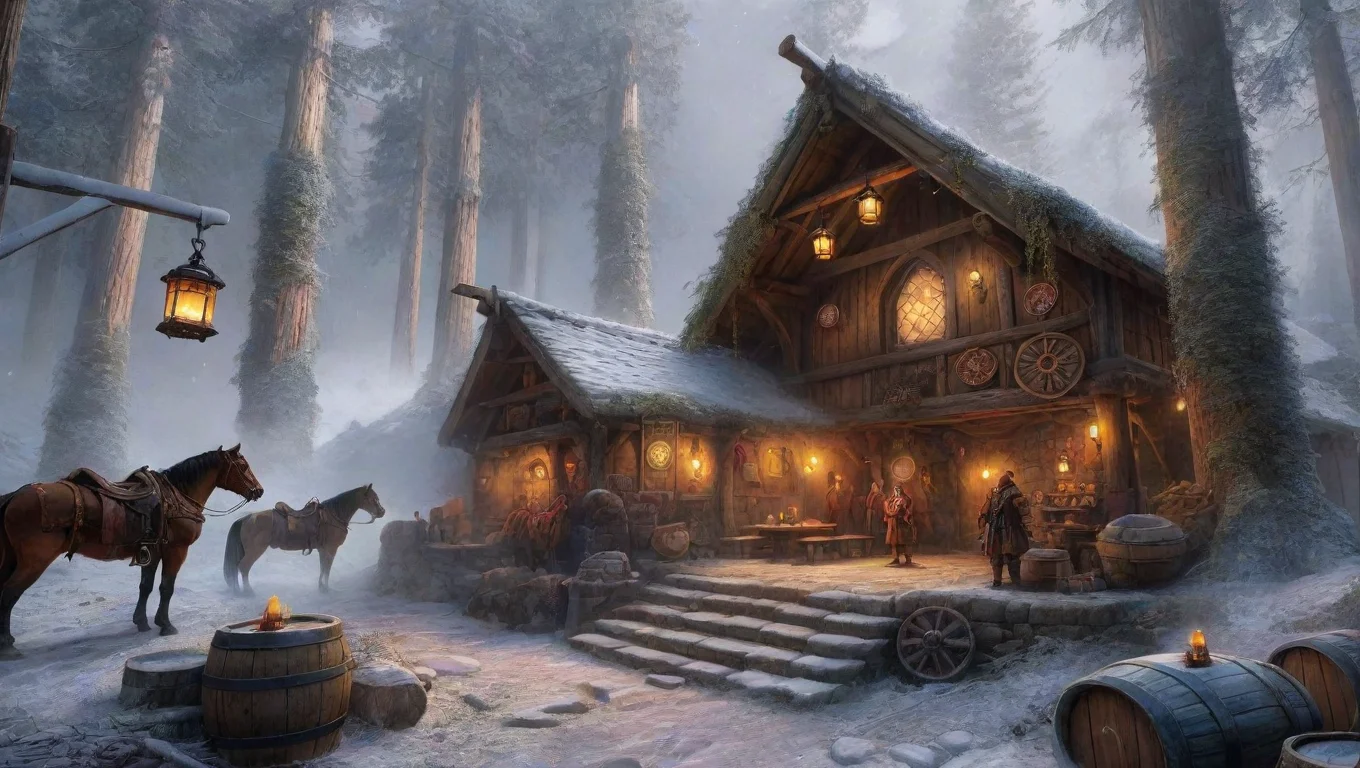 amazing tavern on snowy mountain awesome portrait 2