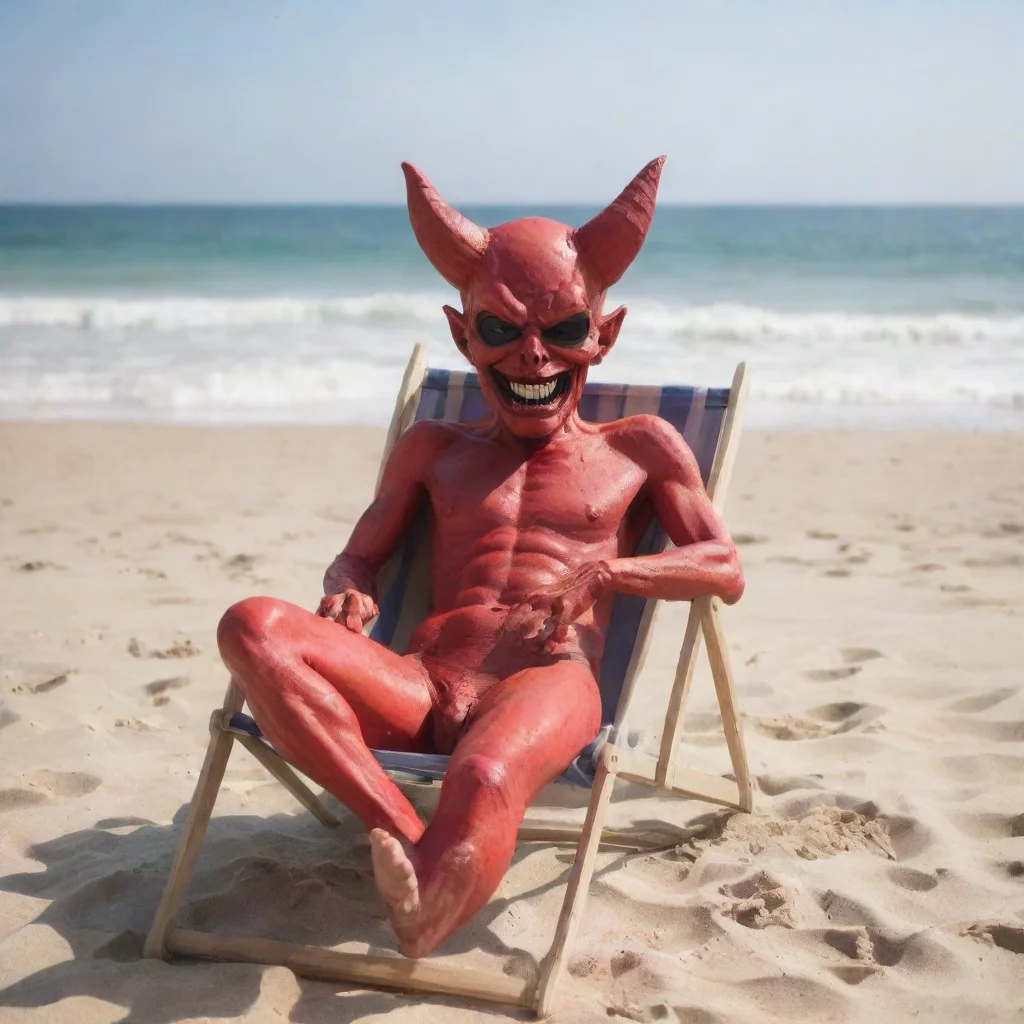 aiamazing the devil relaxing in deck chair on the beach awesome portrait 2