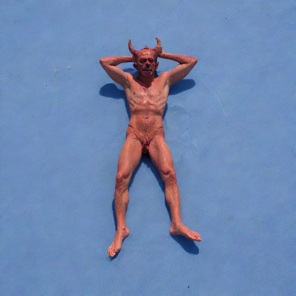 aiamazing the devil sunbaking on blue sand awesome portrait 2
