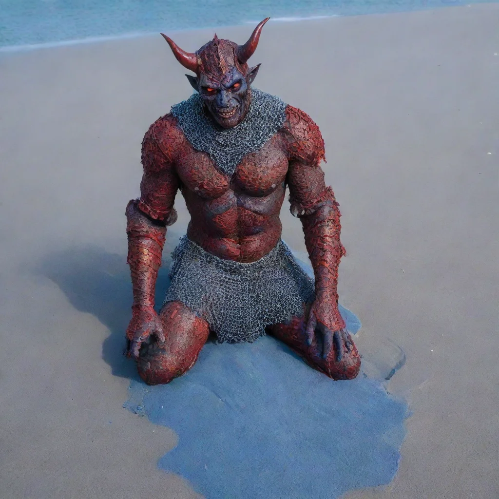 aiamazing the devil with chainmail on blue sand awesome portrait 2