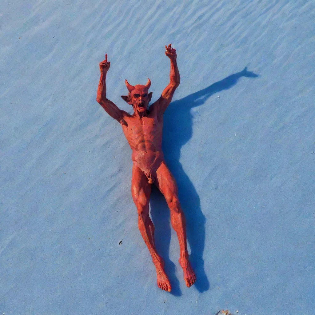 aiamazing the devil with no horns sunbaking on blue sand awesome portrait 2