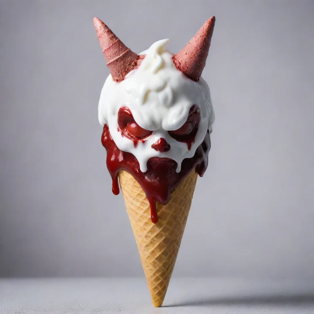 aiamazing the devils head melting on an icecream cone silver background awesome portrait 2