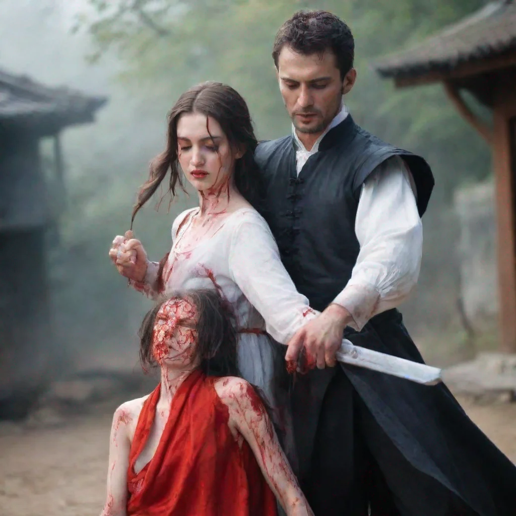 amazing they closed their eyes with blood on their neck awesome portrait 2