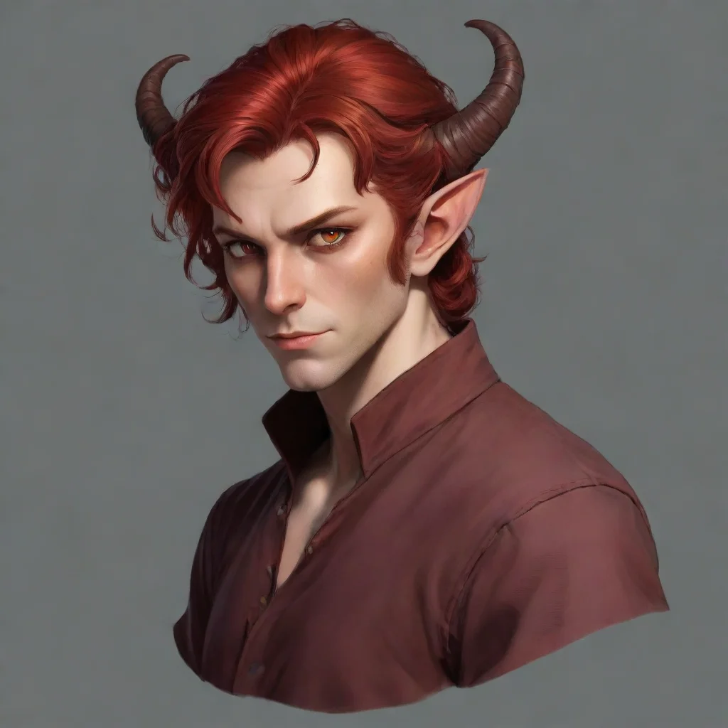 amazing tiefling male shirt red and hair brown red eyes awesome portrait 2