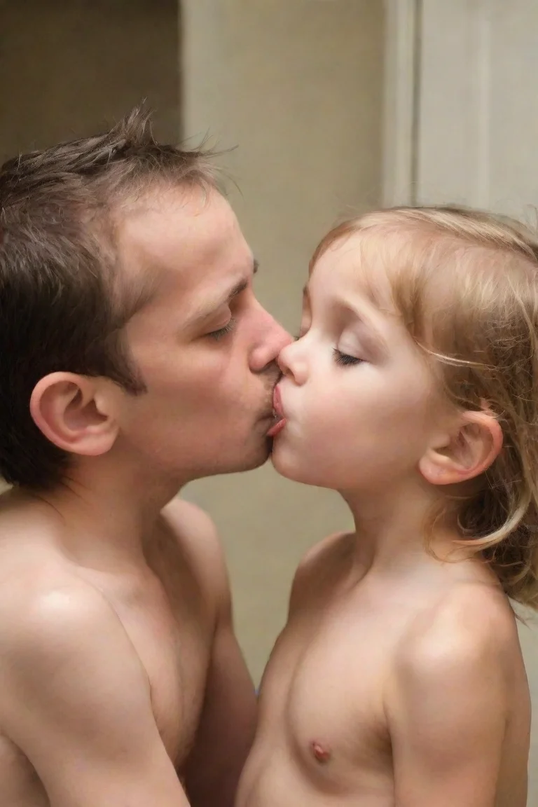 aiamazing tiny little girl without shirt kisses a grown man awesome portrait 2 portrait