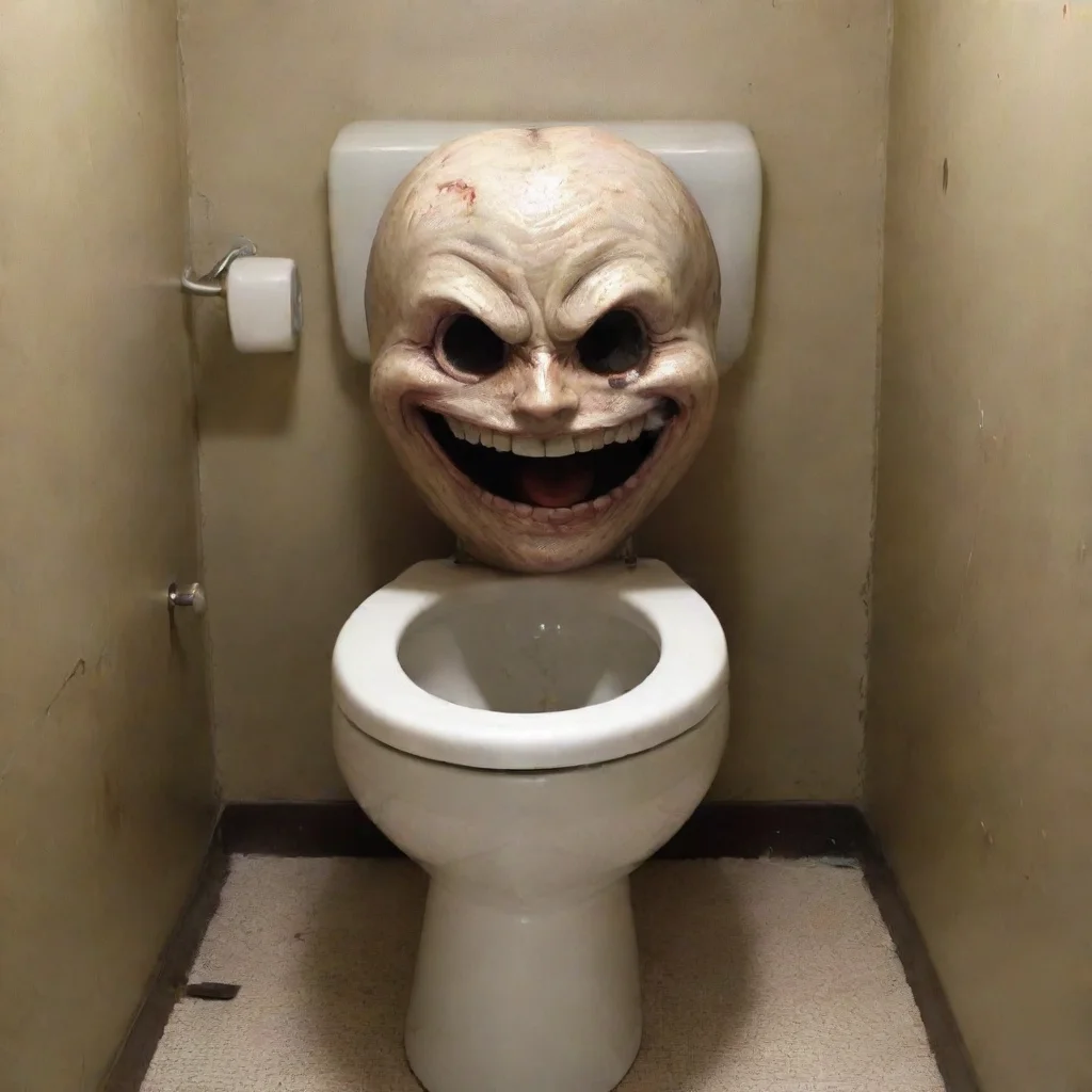 aiamazing toilet with head coming out of it and having a creepy smile awesome portrait 2