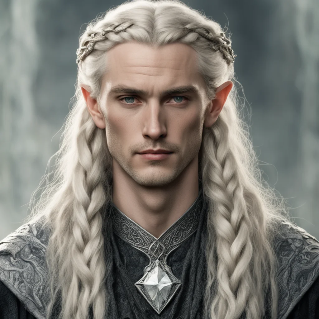 amazing tolkien king oropher with blond hair and braids wearing small silver serpentine elvish circlet with large center diamond  awesome portrait 2