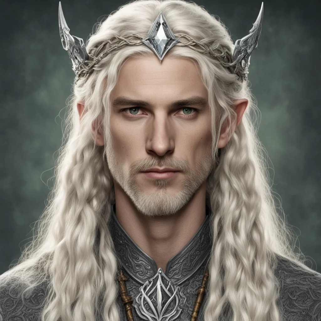 amazing tolkien king oropher with blond hair and braids wearing small silver serpentine elvish circlet with large center diamond awesome portrait 2