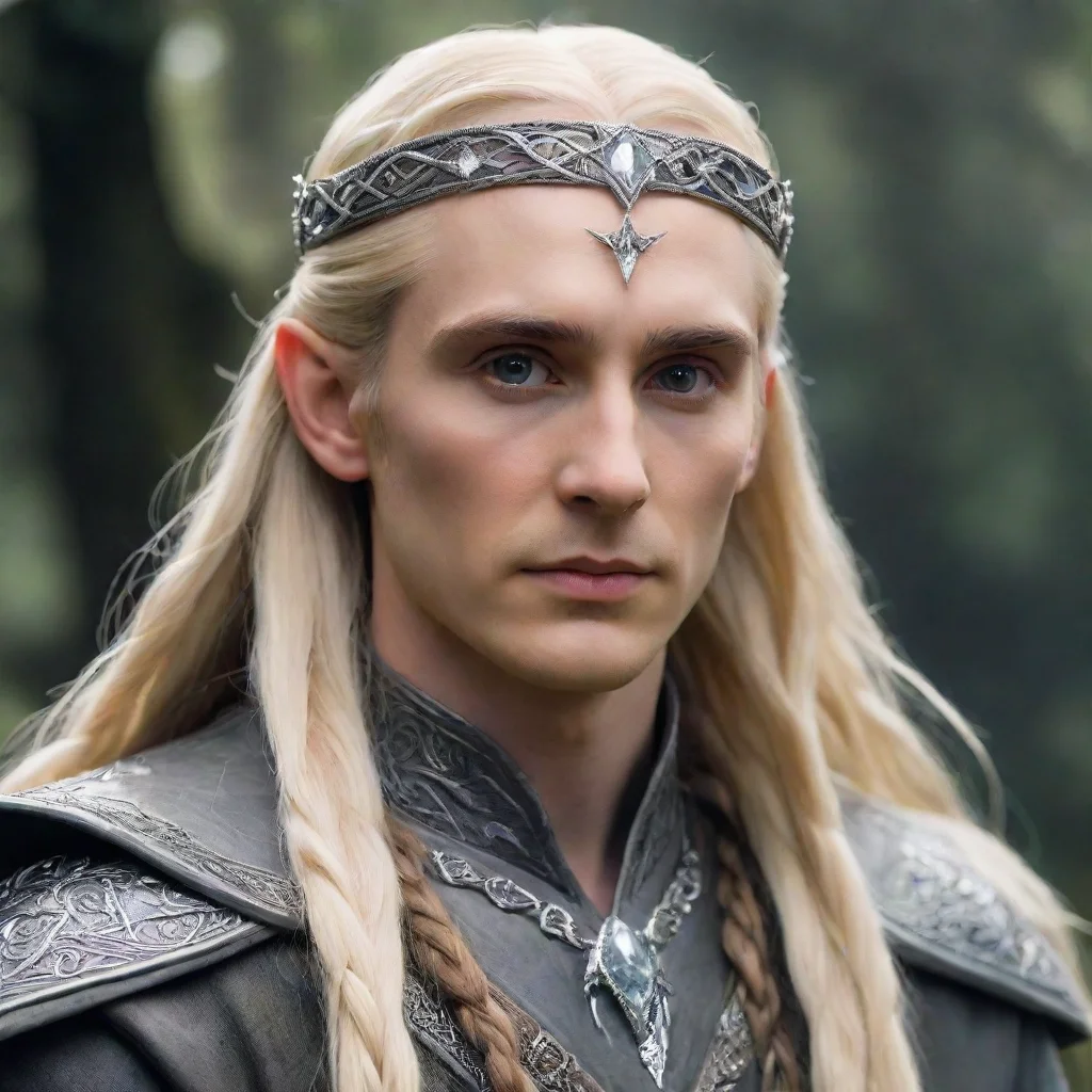 amazing tolkien king thranduil with blond hair and braids wearing silver elvish circlet with diamonds  awesome portrait 2