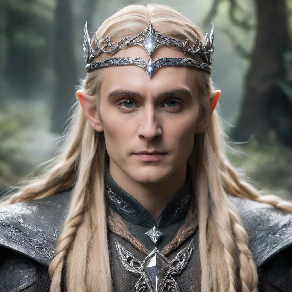 amazing tolkien king thranduil with blond hair and braids wearing silver silvan elvish circlet encrusted with diamonds with large center diamond  awesome portrait 2