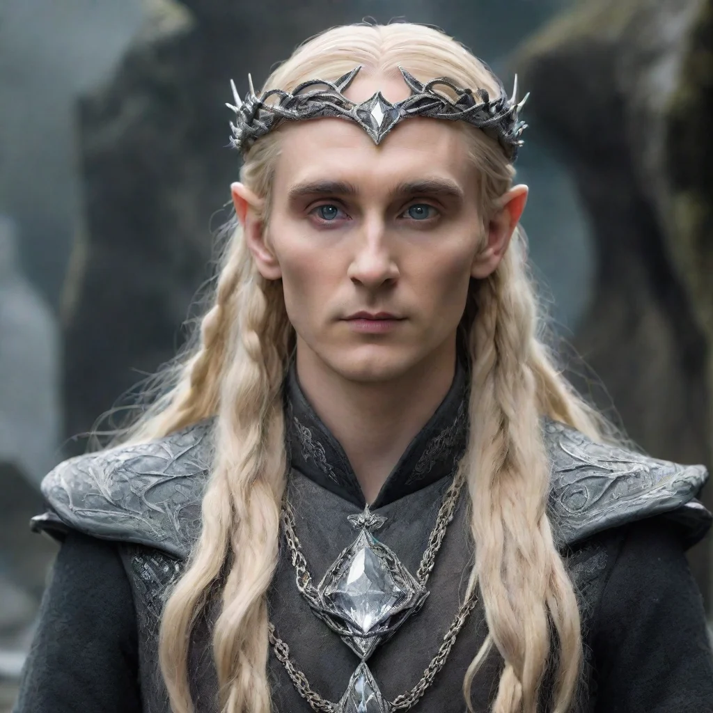 amazing tolkien king thranduil with blond hair and braids wearing silver twisted serpentine elvish circlet encrusted with diamonds with large center diamond awesome portrait 2