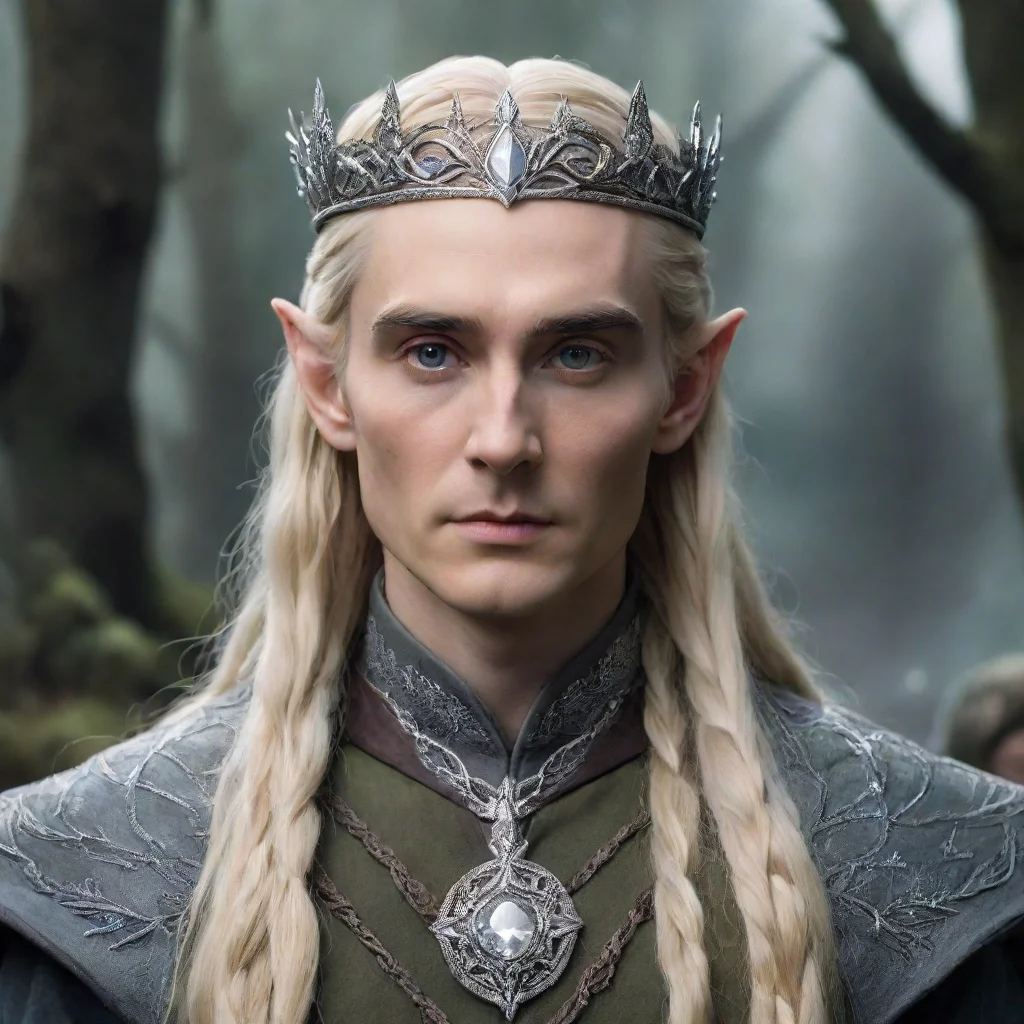 amazing tolkien king thranduil with blonde hair and braids wearing silver serpentine elvish circlet encrusted with diamonds with large center diamond  awesome portrait 2
