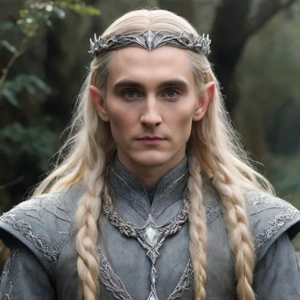 amazing tolkien king thranduil with blonde hair and braids wearing silver twisted serpentine elvish circlet encrusted with diamonds with large center diamond  awesome portrait 2