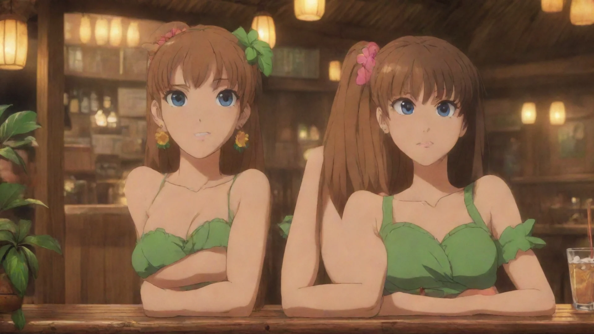 amazing two anime cartoon women in a tiki bar awesome portrait 2 hdwidescreen