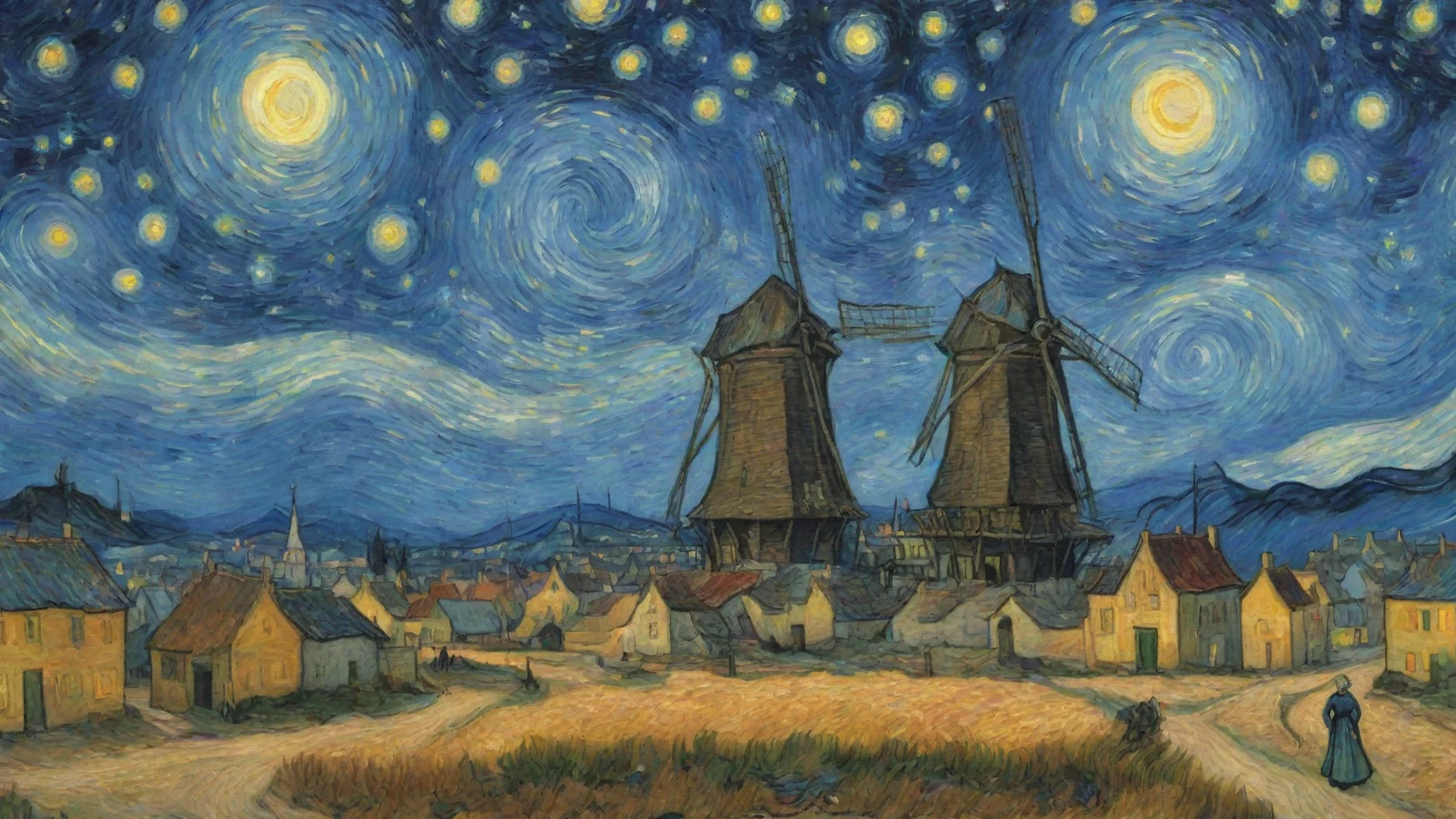 aiamazing van gogh epic town windmill starry night  awesome portrait 2 hdwidescreen