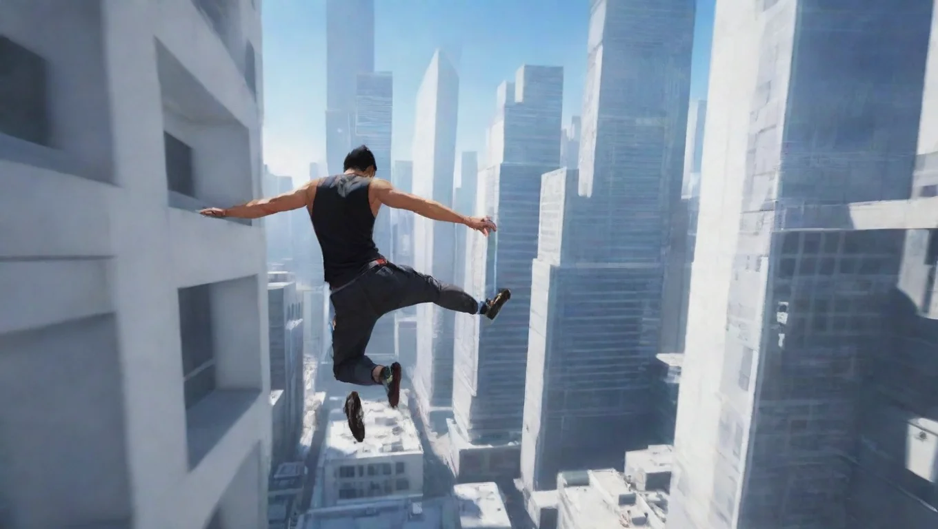 aiamazing video game man doing parkour jumping over buildings mirrors edge awesome portrait 2 widescreen