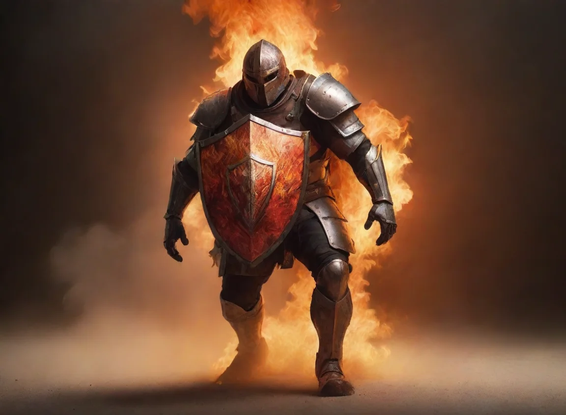 aiamazing walking through fire with shield on fire stylized artistic warrior tech model masculine gradient haze interesting awesome portrait 2 landscape43