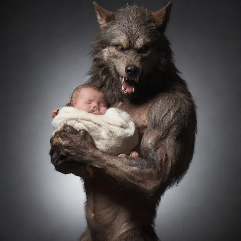 aiamazing warewolf holding a newborn baby awesome portrait 2