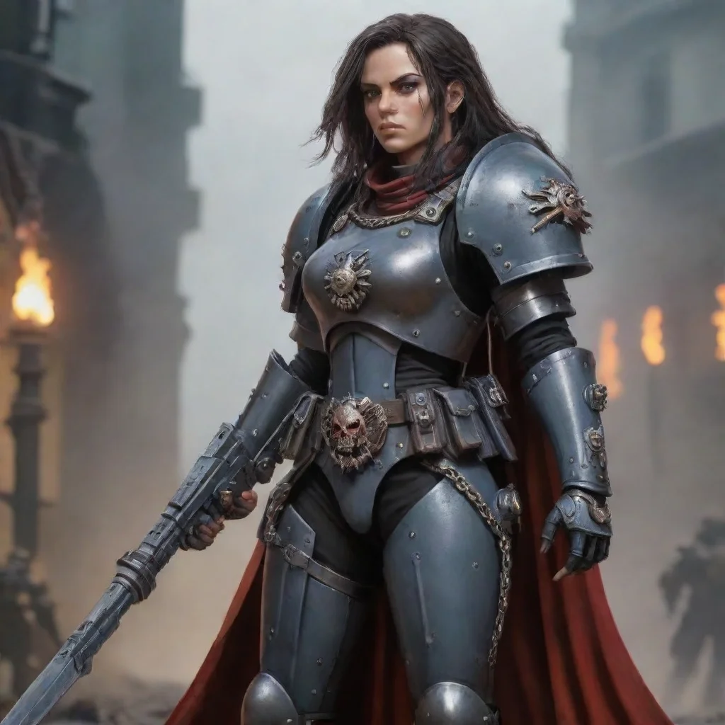 aiamazing warhammer 40k sister of battle in light armour with chain bayonet awesome portrait 2