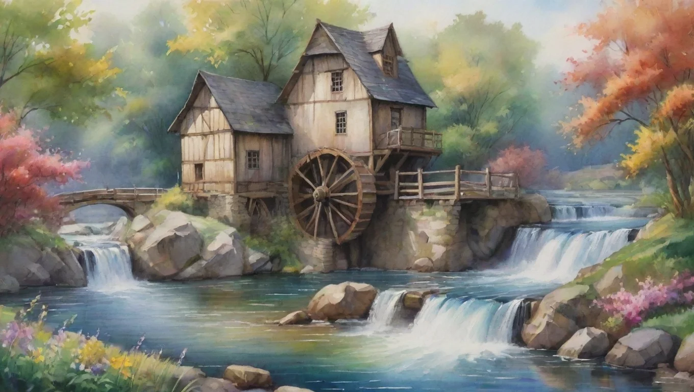 aiamazing watercolor hd detail water windmilll watermill flowers river waterfall peaceful awesome portrait 2 widescreen