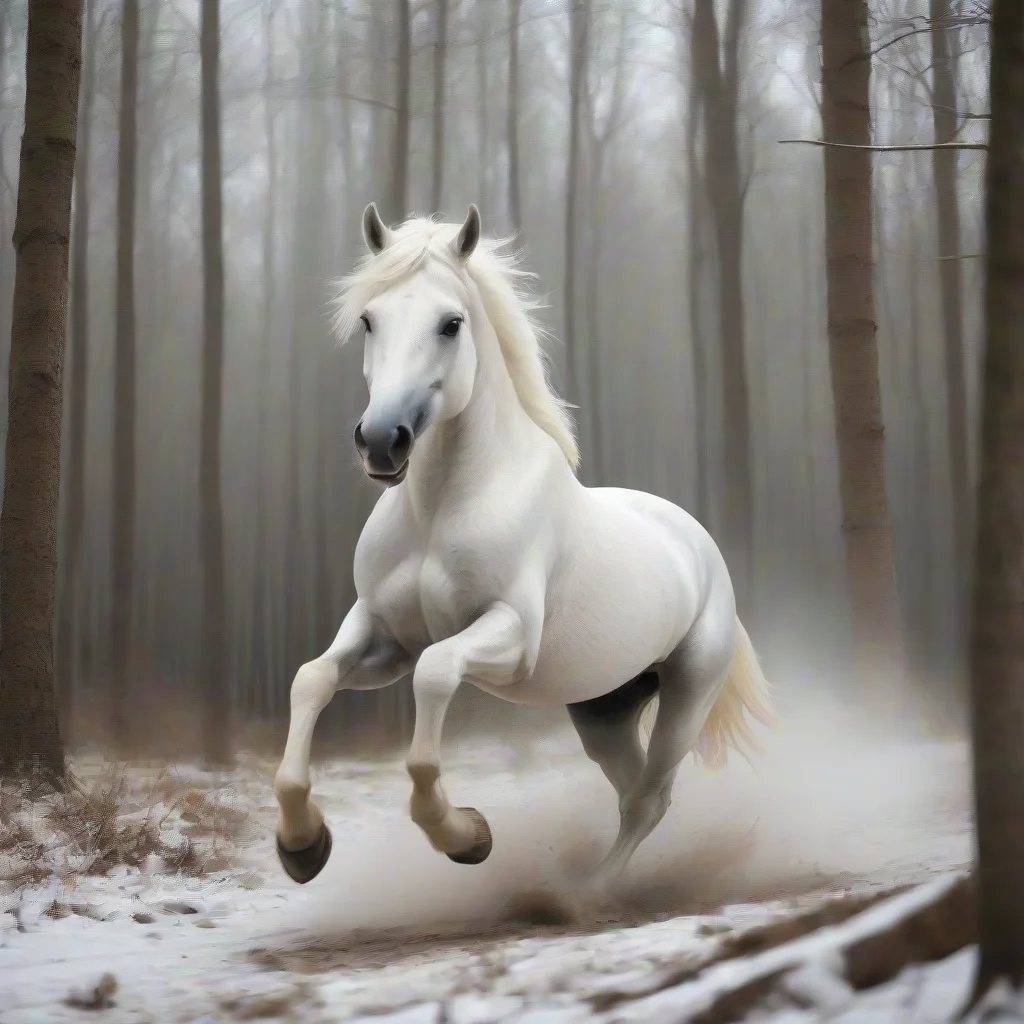amazing white horse gallops in forest awesome portrait 2
