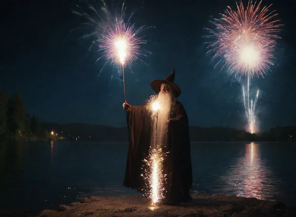 aiamazing wizard powerful fireworks magic using staff water on lake stary night hd 8k awesome portrait 2 landscape43