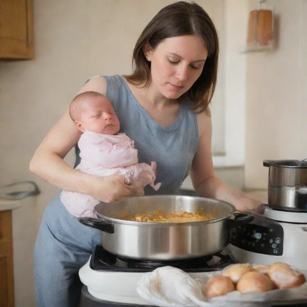 aiamazing woman cooking a newborn baby in a pot on a cooker awesome portrait 2