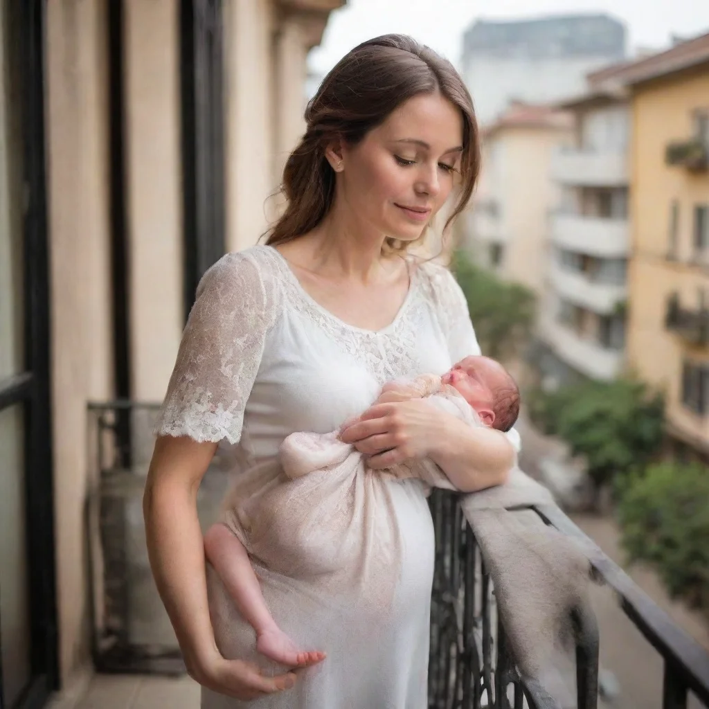 aiamazing woman dangling a newborn baby off a balcony awesome portrait 2
