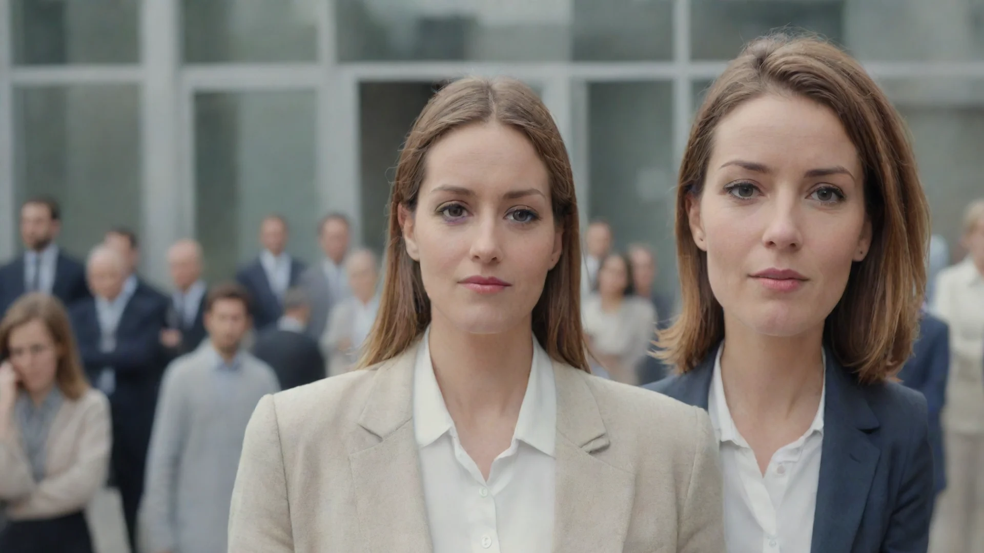 amazing woman in front of the office and there are many people behind her awesome portrait 2 wide