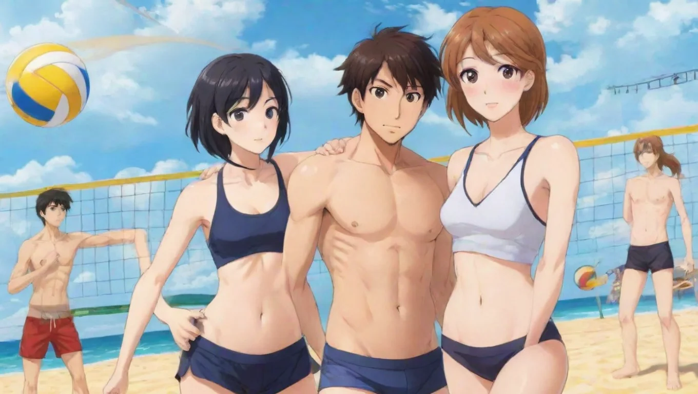 aiamazing women and men anime cartoon playing beach volleyball awesome portrait 2 widescreen